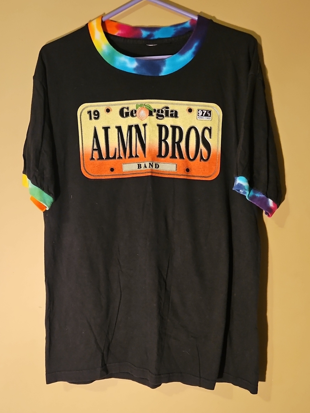 Almon Brothers Band Black Tee with Tie-Dye Trim